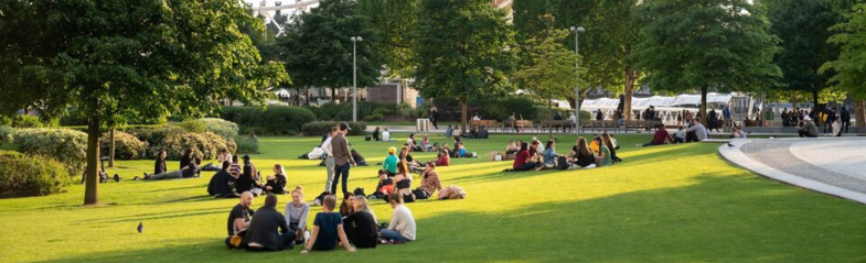 People gathering at the Jubilee Gardens